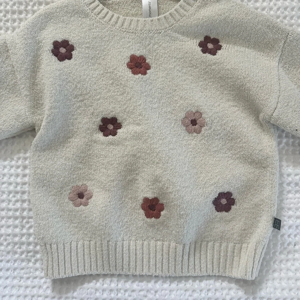 Cream Knit Floral Appliqué Sweater